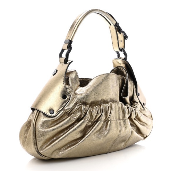 BURBERRY Metallic Calfskin Warrior Hobo Gold - Picture 2 of 10